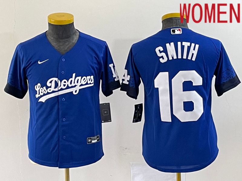 Women Los Angeles Dodgers #16 Smith Blue City Edition Nike 2023 MLB Jerseys